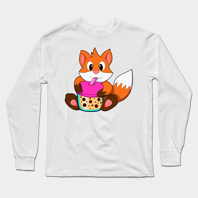 Fox at Drinking a Drink with Drinking straw Long Sleeve T-Shirt by Markus Schnabel